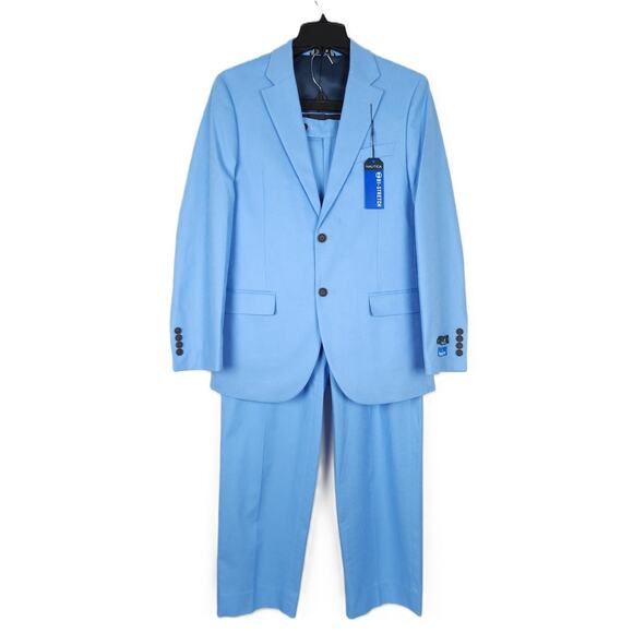Nautica Mens Modern Fit 2 Piece Suit 36R 32x32 Light Blue Stretch Linen Cotton